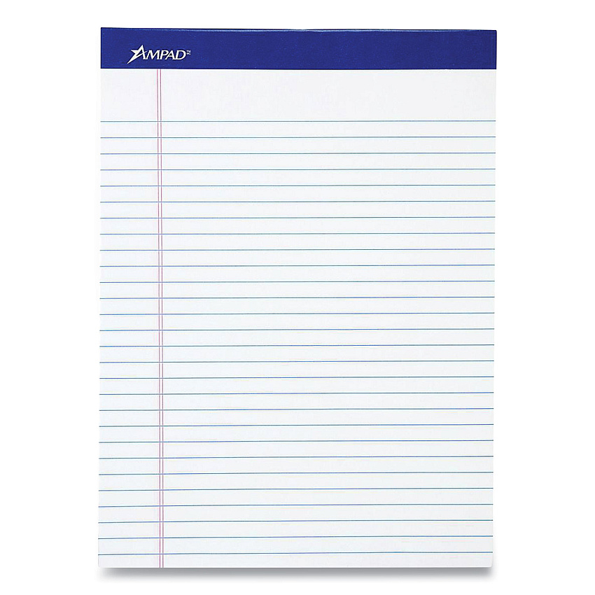 Ampad Perforated Writing Pads, Wide/Legal Rule, 50 White 8.5 x 11.75 Sheets, Dozen (20360)
