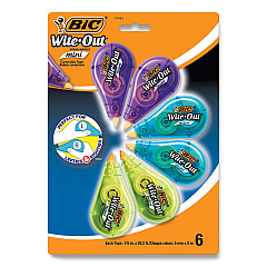 BIC Wite-Out Brand Mini Correction Tape, Non-Refillable, 0.2" x 314".4, White Tape, 6/Pack (WOTMP61WHI)