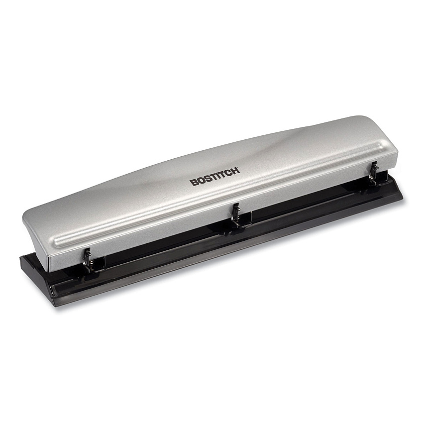 Bostitch 12-Sheet Three-Hole Punch, 9/32" Holes, Silver/Black (HP12)