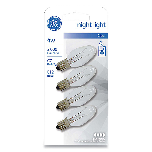 GE Incandescent C7 Night Light Bulb, 4 W, Clear, 4/Pack (20572)