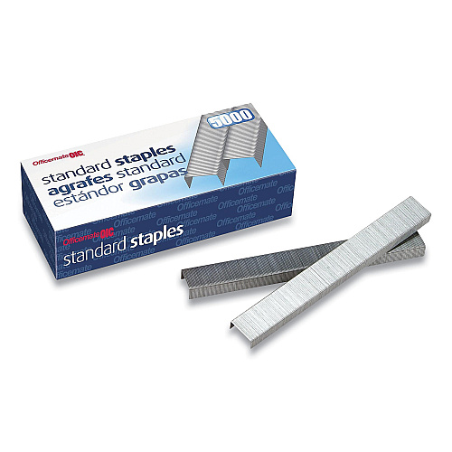 Officemate Standard Staples, 0.25" Leg, 0.5" Crown, Steel, 5,000/Box (91900)