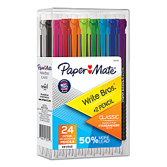 Paper Mate Write Bros Mechanical Pencil, 0.7 mm, HB (#2), Black Lead, Black Barrel with Assorted Clip Colors, 24/Box (2096310)