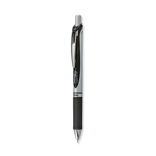 Pentel EnerGel RTX Gel Pen, Retractable, Extra-Fine 0.3 mm, Black Ink, Black/Silver Barrel, Dozen (BLN73A)