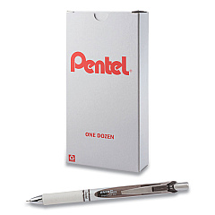 Pentel EnerGel Pearl Gel Pen, Retractable, Medium 0.7 mm, Black Ink, White/Black Barrel, Dozen (BLN77PWA)