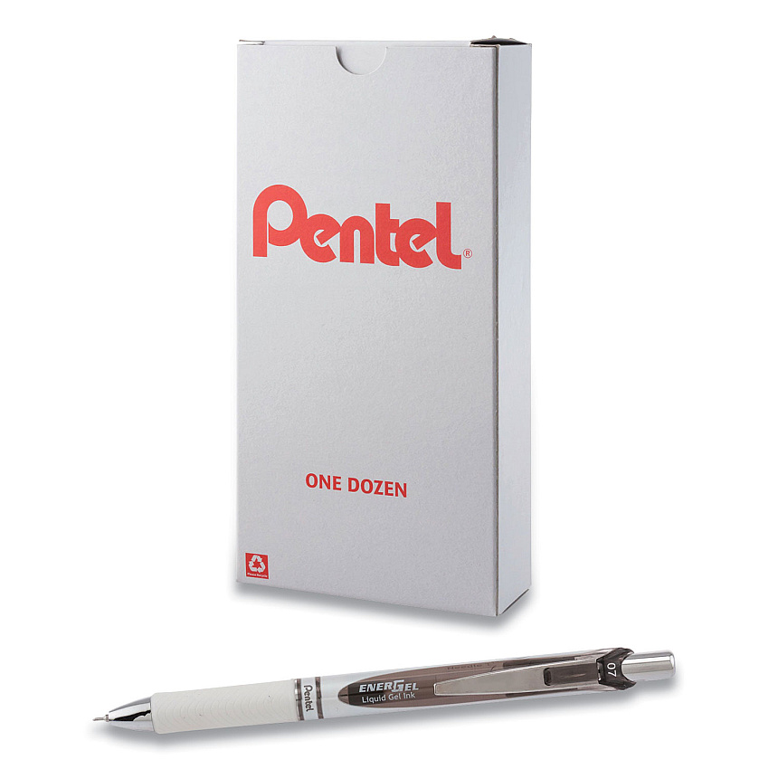 Pentel EnerGel Pearl Gel Pen, Retractable, Medium 0.7 mm, Black Ink, White/Black Barrel, Dozen (BLN77PWA)