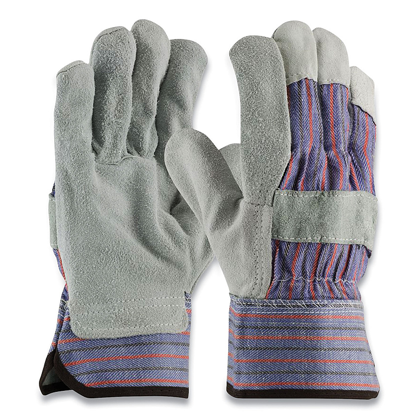 PIP Shoulder Split Cowhide Leather Palm Gloves, B/C Grade, Large, Blue/Gray, 12 Pairs (847532L)