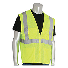 PIP ANSI Class 2 Four Pocket Zipper Safety Vest, Polyester Mesh, 4X-Large, Hi-Viz Lime Yellow (MVGZ4PLY4X)