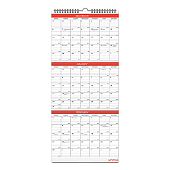 Universal 3-Month Wall Calendar, 12 x 27, White/Black/Red Sheets, 14-Month (Dec to Jan): 2022 to 2024 (UNV71003)