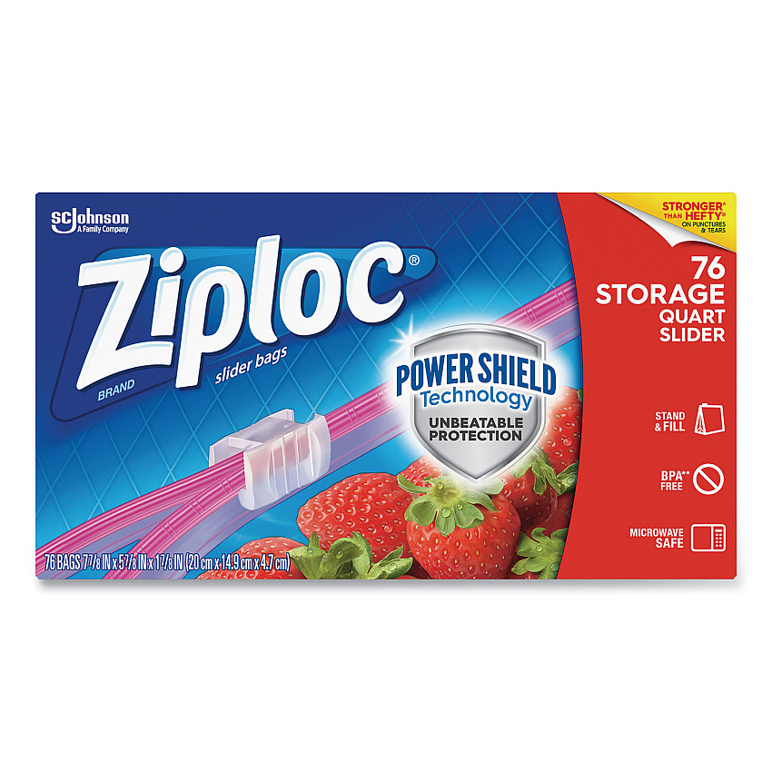 Ziploc Slider Storage Bags, 1 qt, 5.88" x 7.88", Clear, 9/Carton (316490)