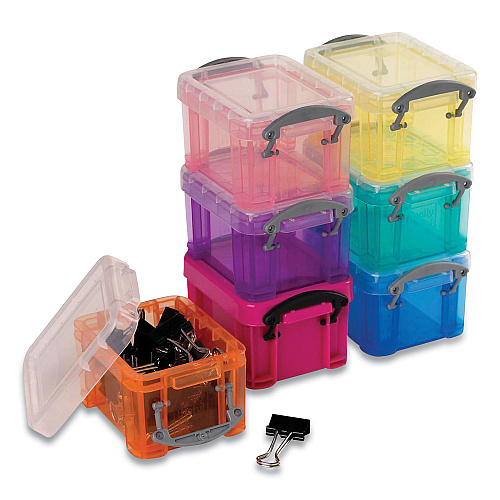Really Useful Box Snap-Lid Storage Bin, 0.03 gal, 1.75 x 2.25 x 1.5, Randomly Assorted Colors (014MIXEDCOLS)