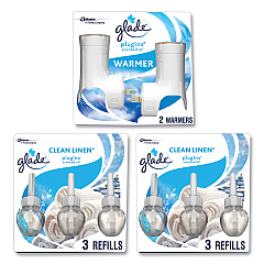 Glade Plugin Scented Oil, Clean Linen, 0.67 oz, 2 Warmers and 6 Refills/Pack (319963)