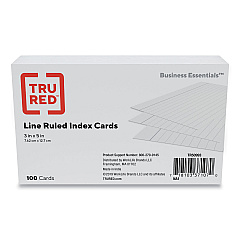 TRU RED Index Cards, Ruled, 3 x 5, White, 100/Pack (296608)