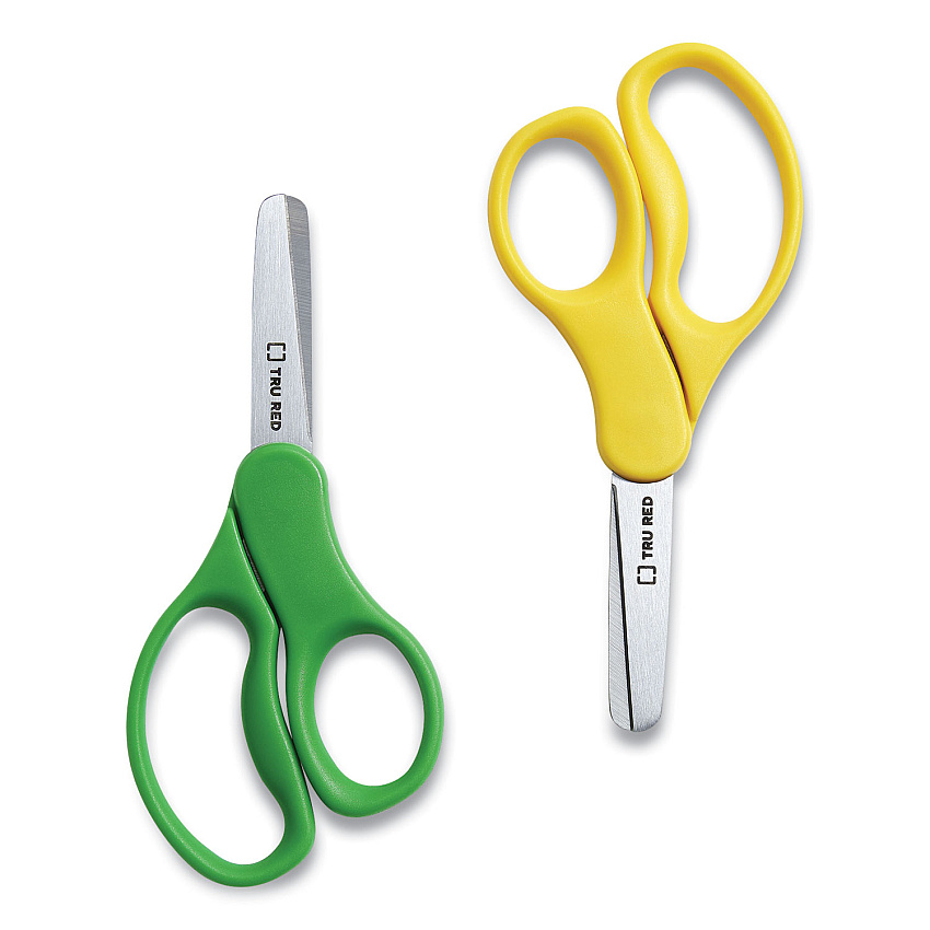 TRU RED Kids' Blunt Tip Stainless Steel Safety Scissors, 5" Long, 2.05" Cut Length, Straight Assorted Color Handles, 2/Pack (24380501)