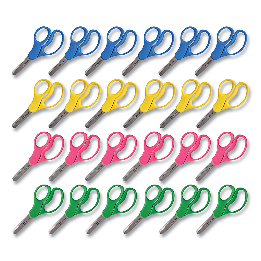 Kids' Blunt Tip Stainless Steel Safety Scissors, 5" Long, 2.05" Cut Length, Straight Assorted Color Handles, 24/pack