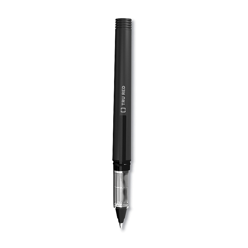 TRU RED Roller Ball Pen, Stick, Fine 0.5 mm, Black Ink, Black Barrel, Dozen (24419532)