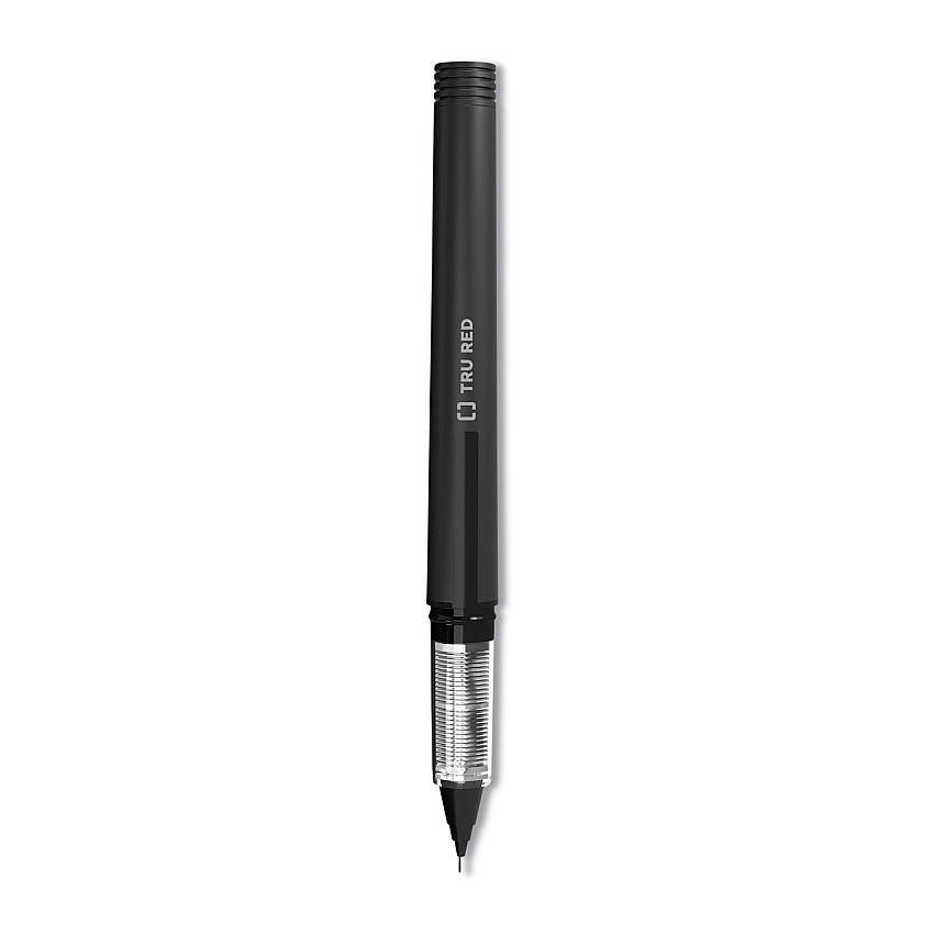 TRU RED Roller Ball Pen, Stick, Fine 0.5 mm Needle Tip, Black Ink, Black Barrel, Dozen (24419533)