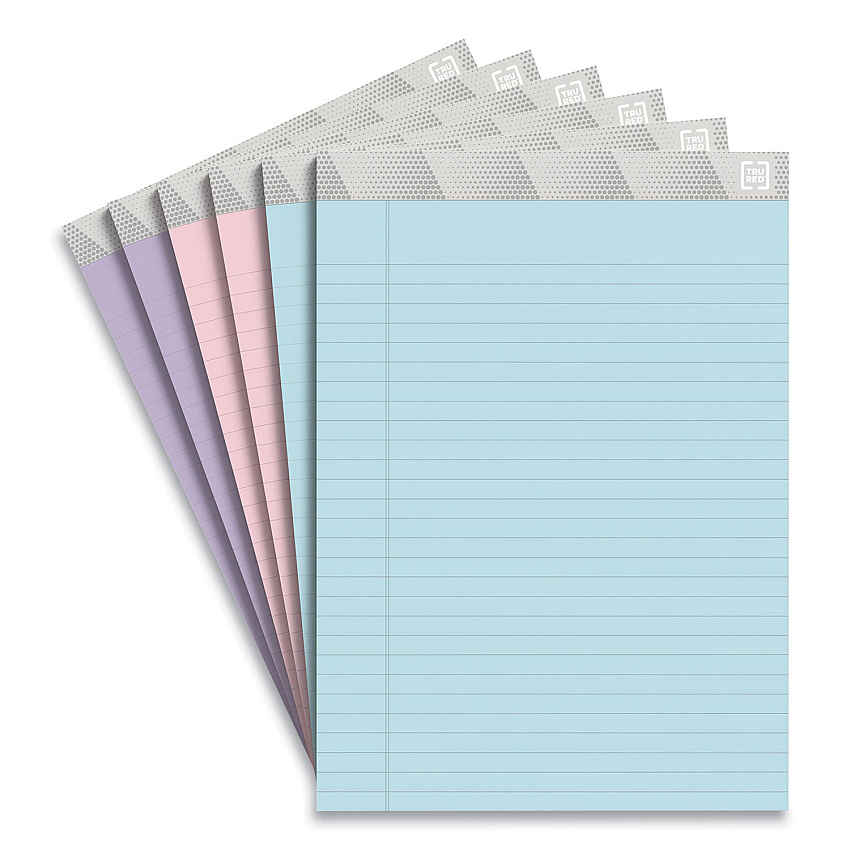 TRU RED Notepads, Wide/Legal Rule, 50 Assorted Pastel-Color 8.5 x 11.75 Sheets, 6/Pack (24419933)