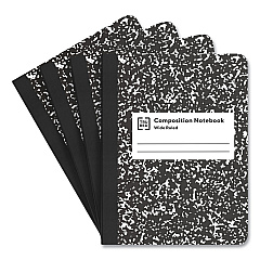 TRU RED Composition Notebook, Wide/Legal Rule, Black Marble Cover, (100) 9.75 x 7.5 Sheets, 4/Pack (24422964)