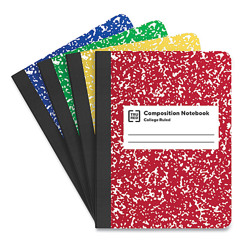 TRU RED Composition Notebook, Medium/College Rule, Assorted Marble Cover, (100) 9.75 x 7.5 Sheets, 4/Pack (24422966)