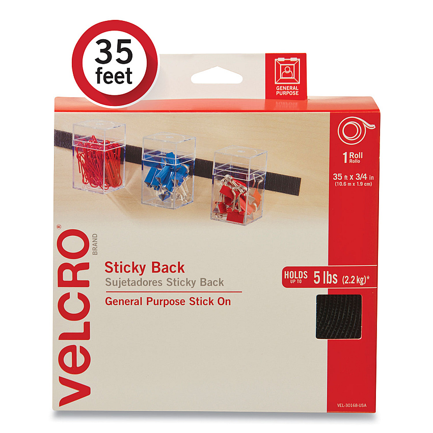 VELCRO Brand Sticky-Back Fasteners, Removable Adhesive, 0.75" x 35 ft, Black (30168USA)