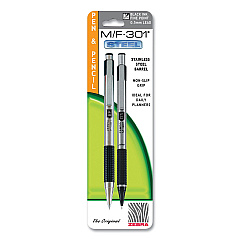 Zebra M/F 301 Stainless Steel Retractable Pen and Pencil Set, 0.7 mm Black Pen, 0.5 mm HB Pencil, Stainless Steel Barrels (57011)