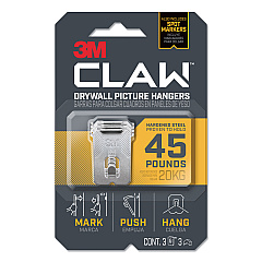 3M Claw Drywall Picture Hanger, Holds 45 lbs, 3 Hooks and 3 Spot Markers, Stainless Steel (3PH45M3ES)