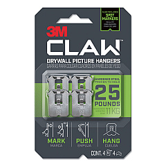 3M Claw Drywall Picture Hanger, Holds 25 lbs, 4 Hooks and 4 Spot Markers, Stainless Steel (3PH25M4ES)