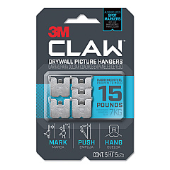 3M Claw Drywall Picture Hanger, Holds 15 lbs, 5 Hooks and 5 Spot Markers, Stainless Steel (3PH15M5ES)