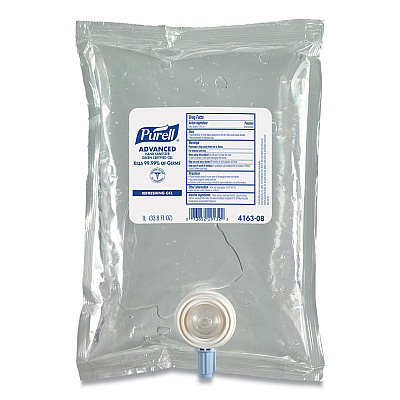 PURELL Green Certified Advanced Refreshing Gel Hand Sanitizer, For CS2, 1,000 mL, Fragrance-Free, 8/Carton (416308CT)