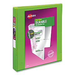 Avery Durable View Binder with DuraHinge and Slant Rings, 3 Rings, 1" Capacity, 11 x 8.5, Bright Green (34153EA)