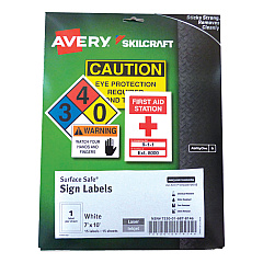AbilityOne 7530016878146 SKILCRAFT/AVERY Surface Safe Sign Labels, 7 x 10, White, 1/Sheet, 15 Sheets/Box, 12 Boxes/Box