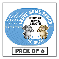 Tabbies BeSafe Messaging Education Floor Signs, Leave Some Space; Stay At Arms Length; Be Safe, 12" dia, White/Blue, 6/Pack (29512)
