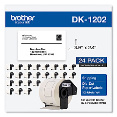 Brother Die-Cut Shipping Labels, 2.4 x 3.9, White, 300/Roll, 24 Rolls/Pack (DK120224PK)