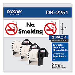Brother Continuous Paper Label Tape, 2.44" x 100ft, White, 3 Rolls/Pack (DK22513PK)