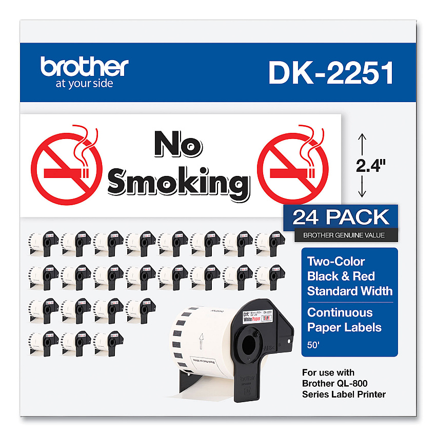 Brother Continuous Paper Label Tape, 2.44 x 100 ft, White, 24 Rolls/Pack (DK225124PK)