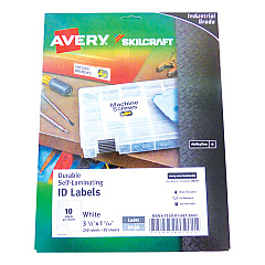 AbilityOne 7530016878443 SKILCRAFT/AVERY Durable Self-Laminating ID Labels, 1.03 x 3.5, White, 10/Sheet, 25 Sheets/Pack