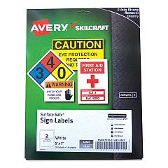AbilityOne 7530016878147 SKILCRAFT/AVERY Surface Safe Sign Labels, 5 x 7, White, 2/Sheet, 15 Sheets/Box, 12 Boxes/Box