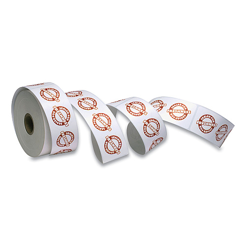 Iconex Tamper Seal Label, 1.88 x 6, Red/White, 500/Roll, 4 Rolls/Carton (90232497)