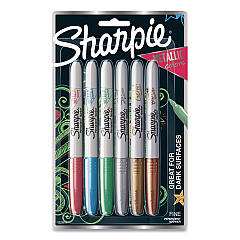 Sharpie Metallic Fine Point Permanent Markers, Fine Bullet Tip, Blue-Green-Red, 6/Pack (2029678)