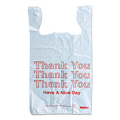 Monarch Plastic "Thank You - Have a Nice Day" Shopping Bags, Cut-Out Handles, 11.5" x 6.5" x 22", White/Red, 250/Box (925128)