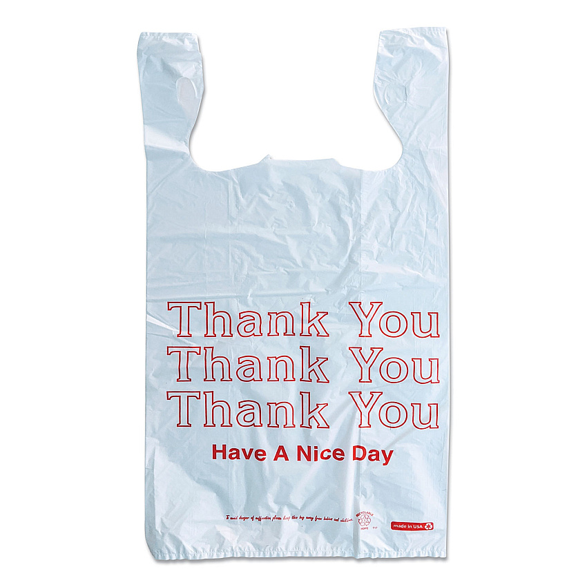 Monarch Plastic "Thank You - Have a Nice Day" Shopping Bags, Cut-Out Handles, 11.5" x 6.5" x 22", White/Red, 250/Box (925128)