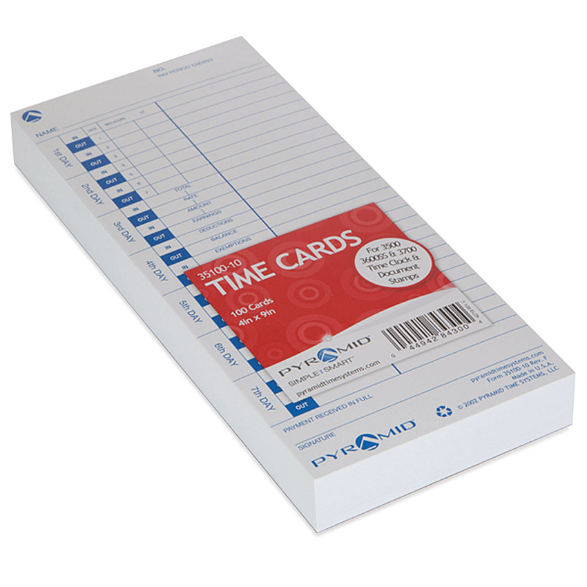 Time Clock Cards for Pyramid Technologies 3000, One Side, 4 x 9, 100/Pack (3510010)
