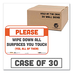 Tabbies BeSafe Messaging Repositionable Wall/Door Signs, 9 x 6, Please Wipe Down All Surfaces You Touch, White, 30/Carton (29163)