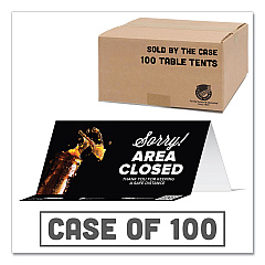 Tabbies BeSafe Messaging Table Top Tent Card, 8 x 3.87, Sorry! Area Closed Thank You For Keeping A Safe Distance, Black, 100/Carton (79186)