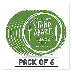 Tabbies BeSafe Messaging Floor Decals, Be Smart Stand Apart; Knife/Fork; Thank You, 12" Dia., Green/White, 6/Carton (79061)