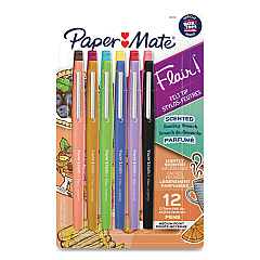 Paper Mate Flair Scented Felt Tip Porous Point Pen, Stick, Medium 0.7 mm, Assorted Ink and Barrel Colors, 12/Pack (2125359)