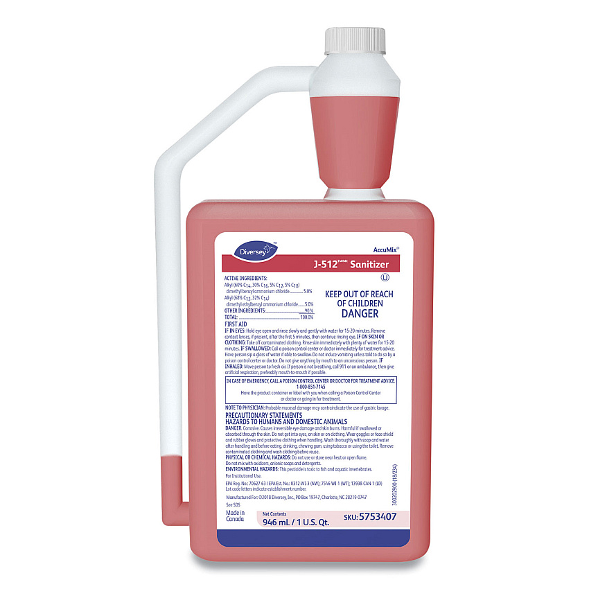 Diversey J-512TM/MC Santizer, 32 oz AccuMix Bottle, 6/Carton (5753407)