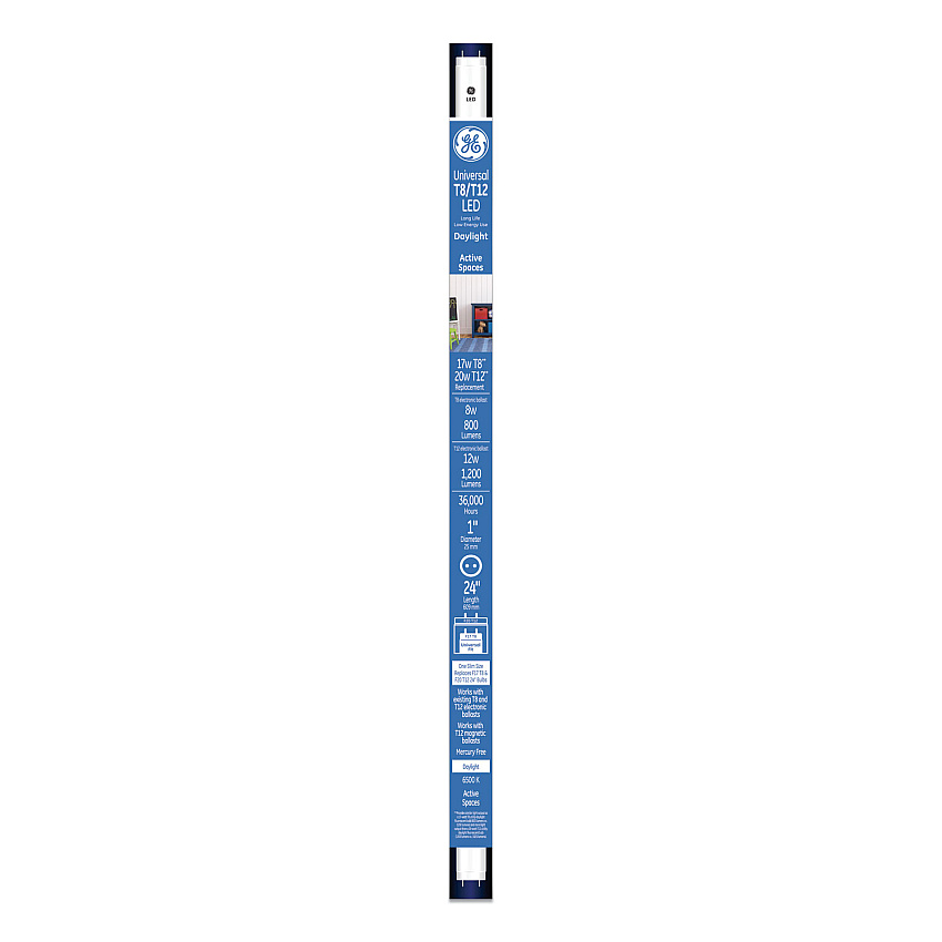 GE 24" T8/T12, 20 W, T8 Tube, 8 W, Daylight, 6/Carton (37162)