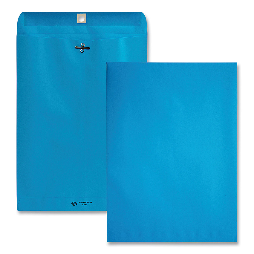 Quality Park Clasp Envelope, #90, Square Flap, Clasp/Gummed Closure, 9 x 12, Blue, 10/Pack (38737)