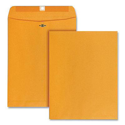 Quality Park Clasp Envelope, 28 lb Bond Weight Paper, #97, Square Flap, Clasp/Gummed Closure, 10 x 13, Brown Kraft, 100/Box (37897)